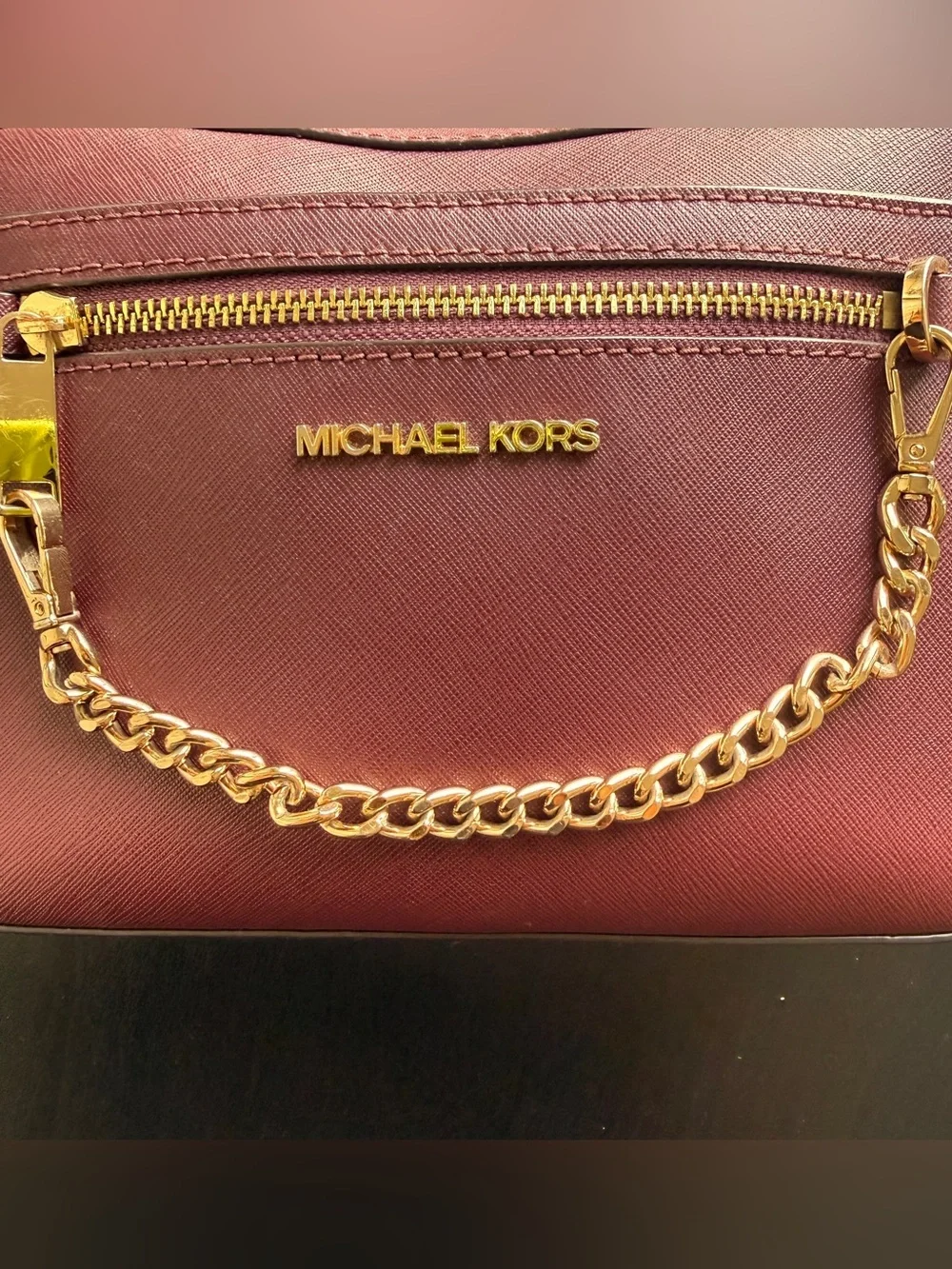 Michael Kors Wine Saffiano Leather Crossbody with Gold Hardware